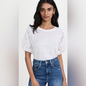 PAIGE Laura Top in White with Eyelet Sleeves, Size Medium